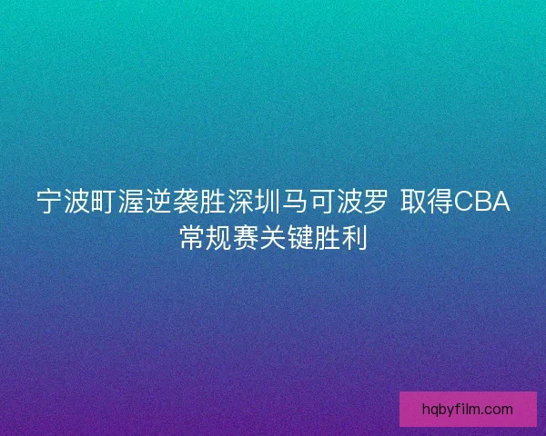 宁波町渥逆袭胜深圳马可波罗 取得CBA常规赛关键胜利